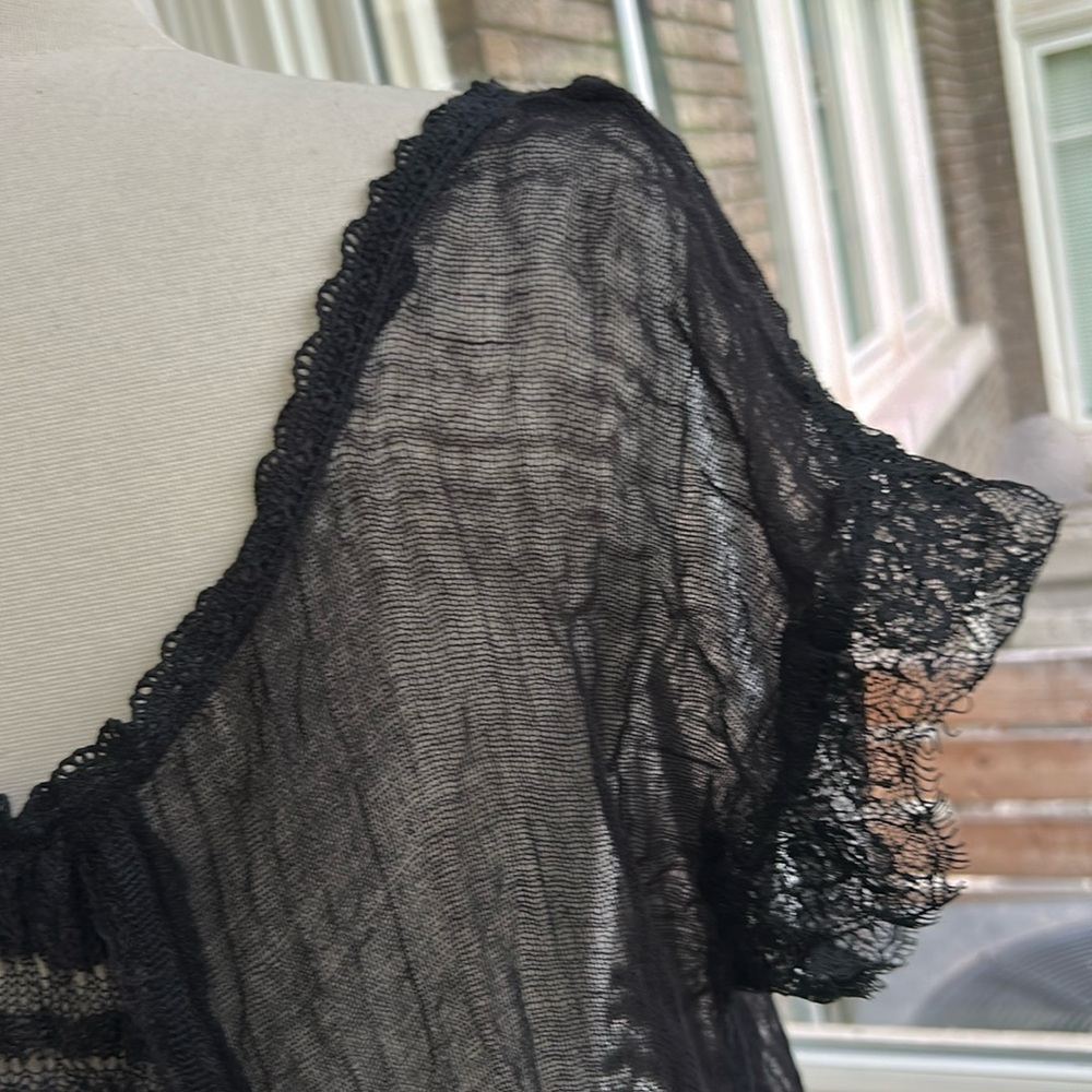 Free People oversized diaphanous black lace and net top - Picture 6 of 11